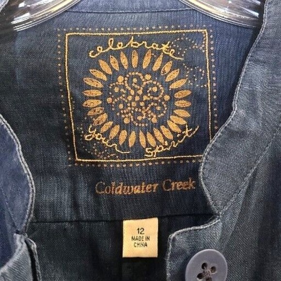 Coldwater Creek Linen Celebrate Your Spirit Size 12 Blue Button Front Jacket - Picture 9 of 16